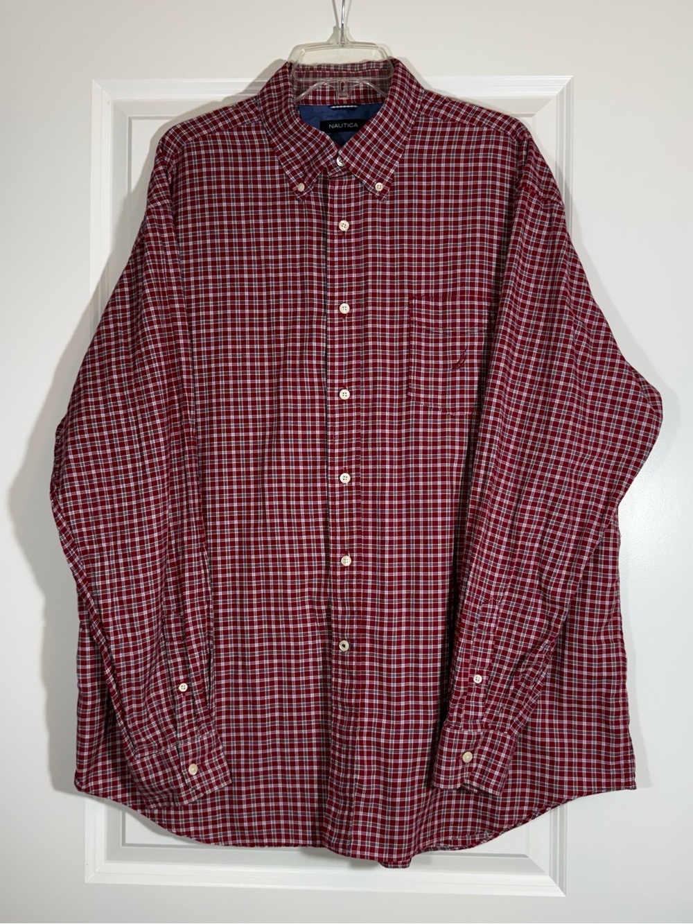 Nautica Men’s XXL Red Plaid Long Sleeve Button Down Shirt 100% Cotton